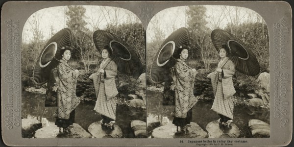 Japanese belles in Rainy Day Costume, Stereo Card, C.H. Graves, Universal Photo Art, 1902