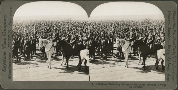 A Bristling Forest of Bayonets, Russian Troops on Review, Stereo Card, Keystone View Company, early 1900's
