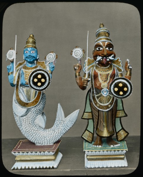 Incarnations of Krishna, India, Hand-Colored Magic Lantern Slide, Newton & Company, 1925