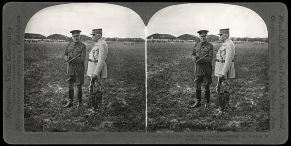 Marshal Haig & General Antoine at Review of French First Division, France, Stereo Card, Keystone View Company, 1914-18
