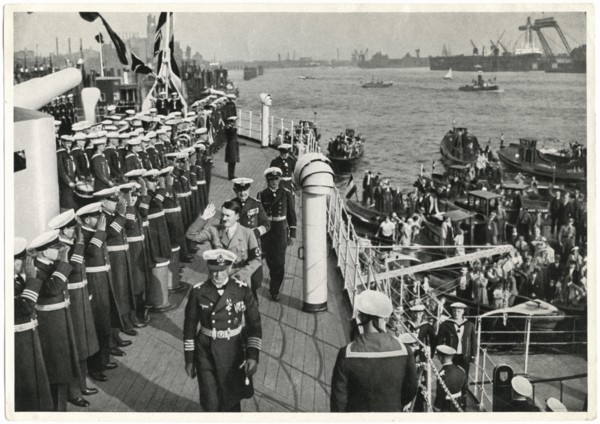 Adolf Hitler being Greeted by Naval Crew while Reviewing the Battleship Schleswig-Holstein, Hamburg, Germany, 1936