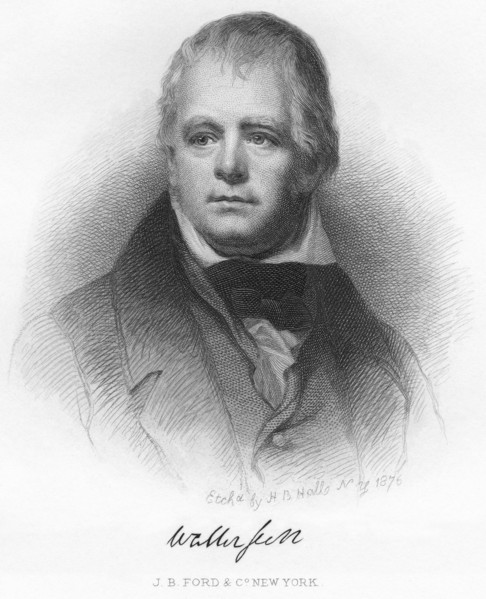 Sir Walter Scott (1771-1832), Scottish Historical Novelist, Playwright and Poet, Head and Shoulders Portrait, Etching by H.B. Hall, 1876