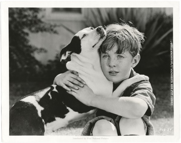 Ben Alexander with Cameo the Dog , on-set of the Silent Film, "A Self-Made Failure", Associated First National Pictures, 1924