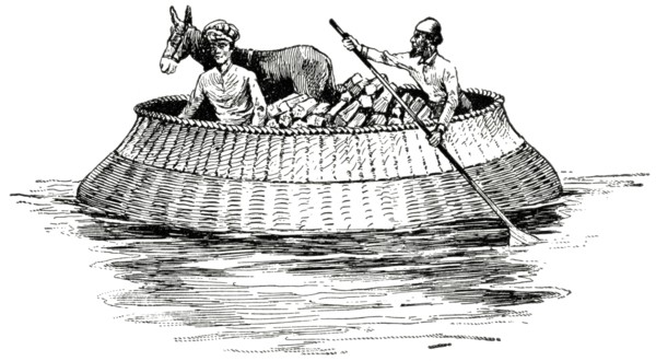 Water Craft on the Tigris River, Turkey, 1890's, Illustration, Classical Portfolio of Primitive Carriers, by Marshall M. Kirman, World Railway Publ. Co., Illustration, 1895