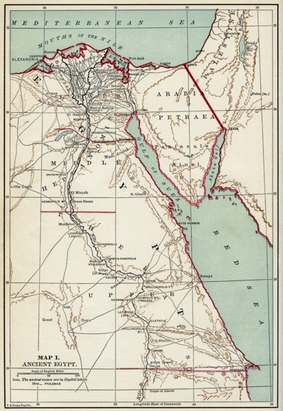 Map of Ancient Egypt, Illustration, Cyclopaedia of Universal History, Volume 1, The Ancient World, by John Clark Ridpath, the Jones Brothers Publishing Company, 1885