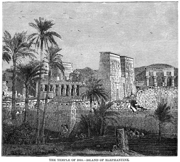 Temple of Isis, Island of Elephantine, Egypt, Illustration, Cyclopaedia of Universal History, Volume 1, The Ancient World, by John Clark Ridpath, the Jones Brothers Publishing Company, 1885