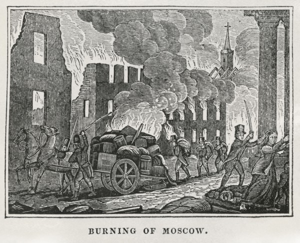 Burning of Moscow, 1812, Illustration from the Book, Historical Cabinet, L.H. Young Publisher, New Haven, 1834
