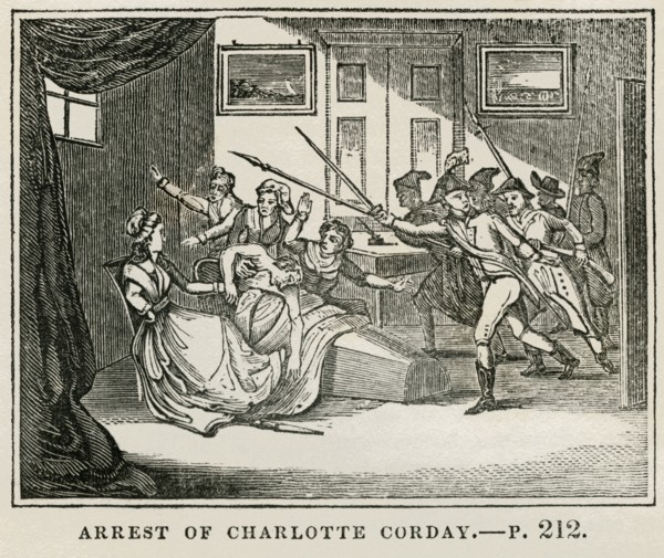 Arrest of Charlotte Corday, Illustration from the Book, Historical Cabinet, L.H. Young Publisher, New Haven, 1834