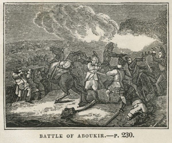 Battle of Aboukir, 1798, Illustration from the Book, Historical Cabinet, L.H. Young Publisher, New Haven, 1834