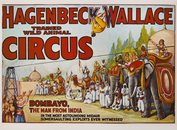 Hagenbeck-Wallace Trained Wild Animal Circus, Bombayo, the Man from India, Circus Poster, Lithograph, 1933