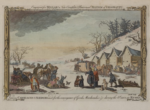 Various, Carriages and Sledges used for the Conveyance of Goods, Merchandise during the Winter in Russia, Published for Millar's New Complete Universal System of Geography, Copper Engraving, 1784