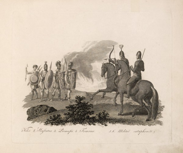 Veles (Roman Infantryman), Emperor, versus Armored Soldiers, Ancient Rome, Engraving, G. Dobler, 1819