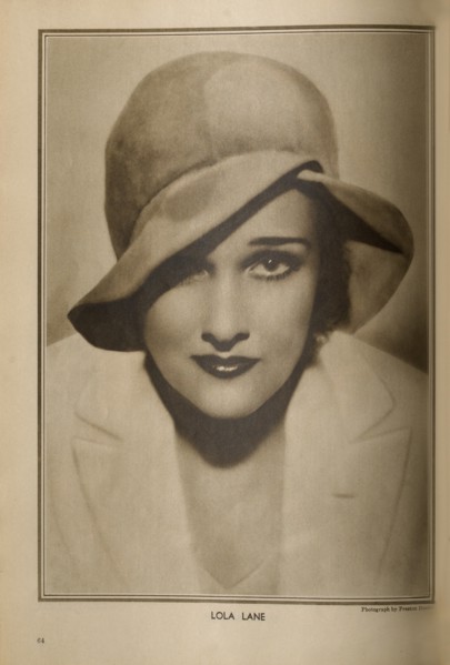 Actress Lola Lane, Publicity Portrait inside The New Movie Magazine, May 1930