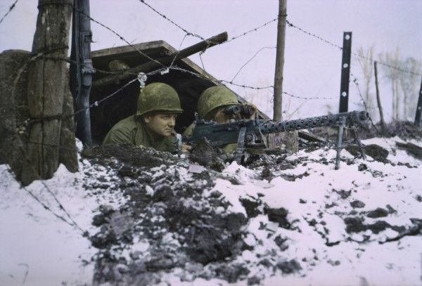 Airborne Infantrymen, .30-caliber Machine Gun, Ardennes-Alsace Campaign, Battle of the Bulge, 1945