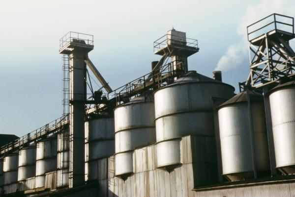 Section of the Batch House that Stored Raw Materials from which Fiberglass Materials, vital to the War Effort, were Produced, Owens-Corning Fiberglas Corporation, Toledo, Ohio, USA, Alfred T. Palmer f...