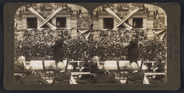 President Theodore Roosevelt Speech during Western Tour, Quincy, Illinois, USA, Stereo Card, R. Y. Young, American Stereoscopic Company, 1903
