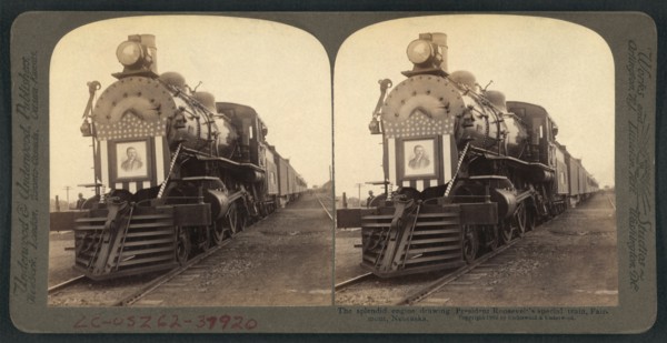 President Theodore Roosevelt's Special Train, Fairmont, Nebraska, USA, Stereo Card, Underwood & Underwood, 1903