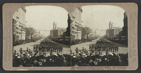Inauguration Parade of President Theodore Roosevelt, Pennsylvania Avenue, Washington DC, USA, Stereo Card, C. H. Graves, Universal Photo Art Co., March 4, 1905