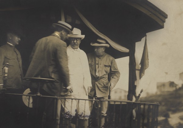 U.S. President Theodore Roosevelt and Others on back of Train Car Passing Through Panama Canal Zone, by William A. Fishpaugh, November 1906