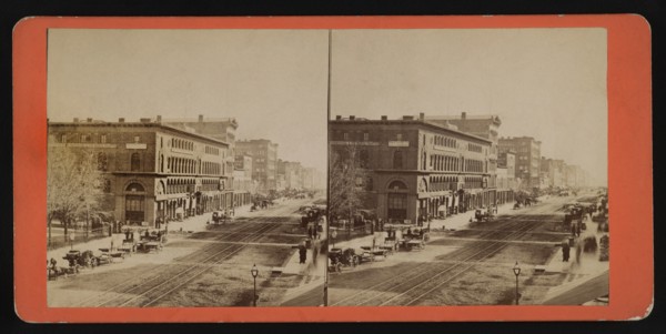 Main Street South from Court, Buffalo, New York, USA, Stereo Card, 1860's