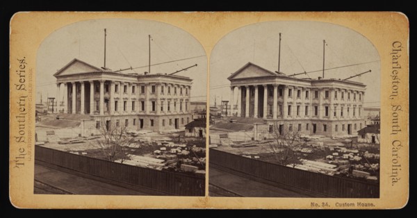 Custom House under Construction, Charleston, South Carolina, USA, G.W. Thorne, Stereo Card, 1860