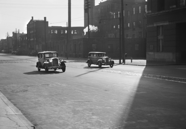 Shadows across South Fifth Street, Philadelphia, Pennsylvania, USA, Paul Vanderbilt, Farm Security Administration, 1938