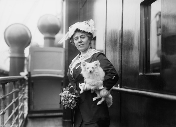 Mrs. S. Barton Finch (Mary Walker Fearn), Portrait with Pet Dog, Bain News Service, 1910's