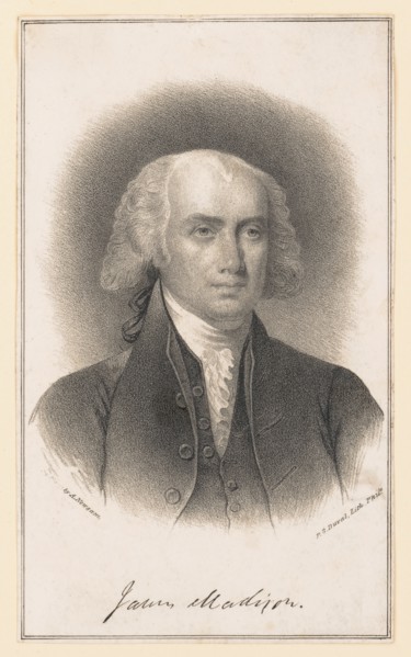 James Madison (1751-1836), Fourth President of the United States, Head and Shoulders Portrait, by Albert Newsam, P.S. Duval, Lithographer, Philadelphia