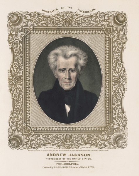 Andrew Jackson (1767-1845), Seventh President of the United States, Head and Shoulders Portrait, by Albert Newsam, P.S. Duval, Lithographer, Published by C.S. Williams, Philadelphia, 1846