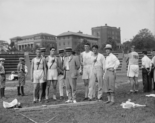 Shot Putter Harry S. Leversedge (standing third from right), USMC, Track & Field Meet, South Atlantic Champs, 1925