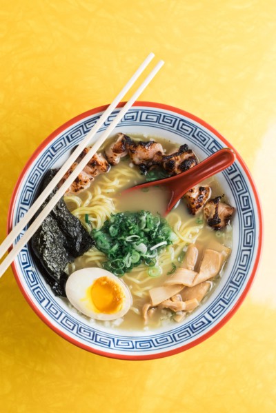 High Angle View of Bowl of Ramen Soup