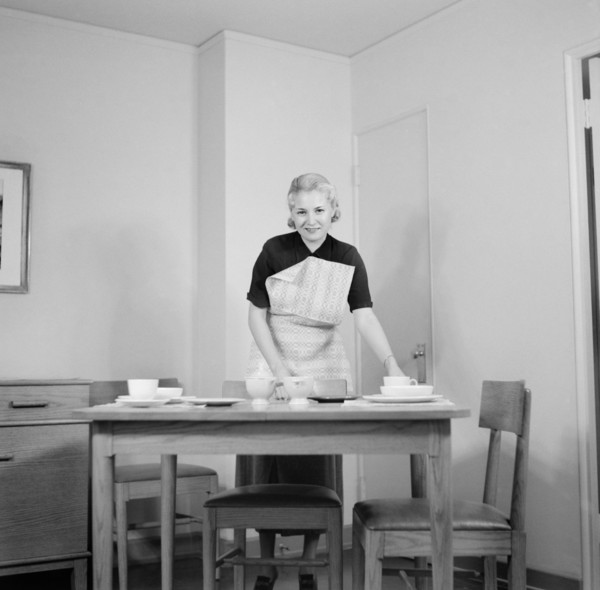 Woman Setting Table, Interior of Completed House, New Deal Cooperative Community, Greenbelt, Maryland, USA, Arthur Rothstein, Farm Security Administration, November 1936
