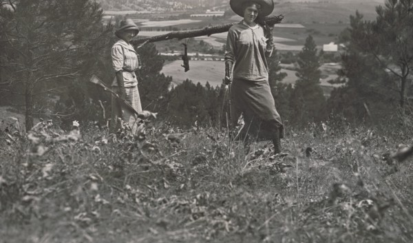 Women Hunters with Squirrel, Making fun of their Small Game Catch, Idaho, USA, Otto M. Jones, 1912