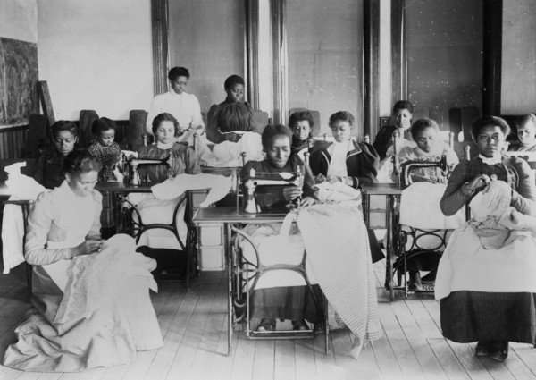 Young Women Sewing with Machines and by Hand in Sewing Class, Agricultural and Mechanical College, Greensboro, North Carolina, USA, 1900