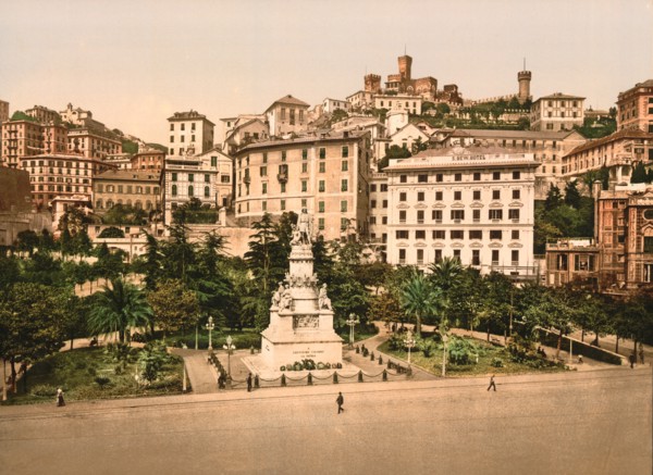 Piazza Acquaverde, Genoa, Italy, Photochrome Print, Detroit Publishing Company, 1900