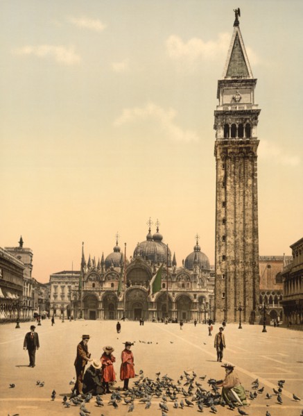 St. Mark's Place with Campanile, Venice, Italy, Photochrome Print, Detroit Publishing Company, 1900
