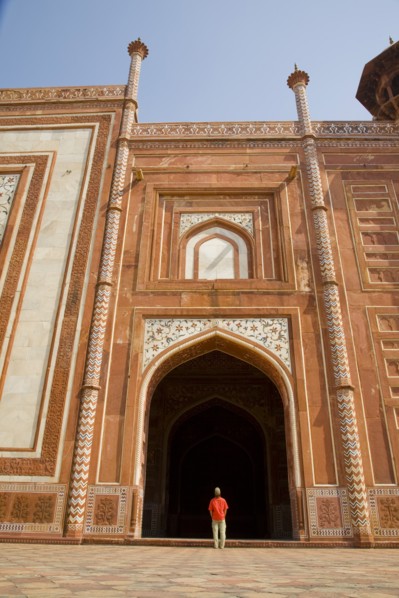 Man in Archway of Taj Mahal Mosque, Agra, India