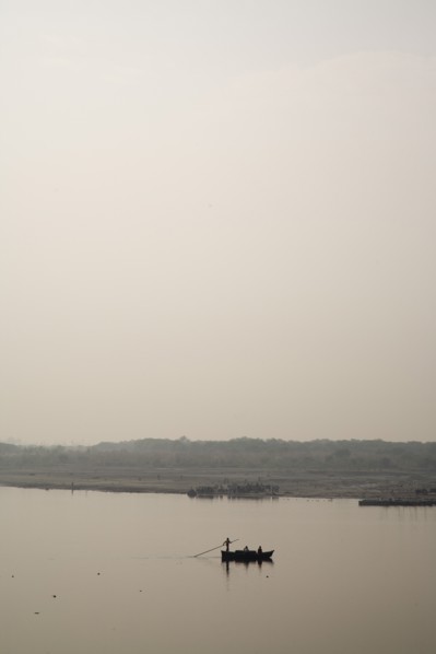One Boat in Ganges River at Dawn