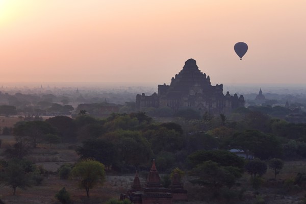Hot Air Balloons Above Ancient Temples at Sunrise, Bagan, Myanmar