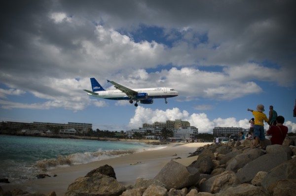 Airplane Landing at Airport, St. Maarten, DWI, Caribbean