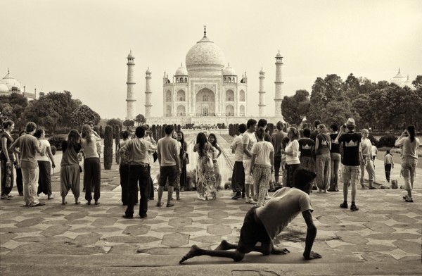 Tourists With Taj Mahal in Background, Agra, India