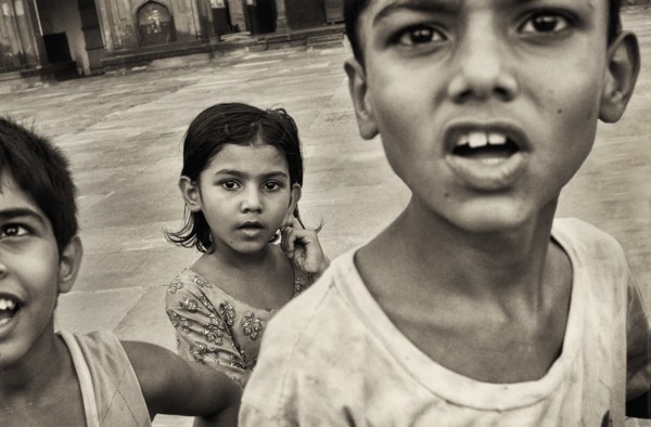 Three Young Children, Close Up, Agra, India