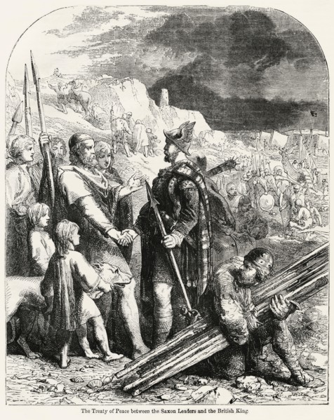 The Treaty of Peace between the Saxon Leaders and the British King, Illustration from John Cassell's Illustrated History of England, Vol. I from the earliest period to the reign of Edward the Fourth, ...
