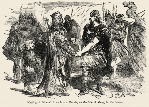 Meeting of Edmund Ironside and Canute, on the Isle of Alney, in the Severn, Illustration from John Cassell's Illustrated History of England, Vol. I from the earliest period to the reign of Edward the ...