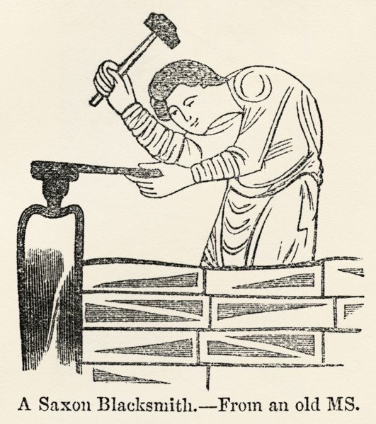 A Saxon Blacksmith - From an old MS, Illustration from John Cassell's Illustrated History of England, Vol. I from the earliest period to the reign of Edward the Fourth, Cassell, Petter and Galpin, 185...