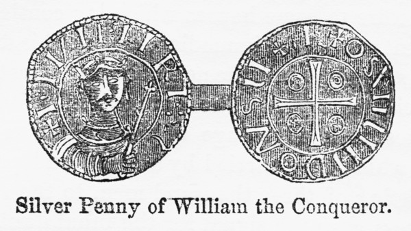 Silver Penny of William the Conqueror, Illustration from John Cassell's Illustrated History of England, Vol. I from the earliest period to the reign of Edward the Fourth, Cassell, Petter and Galpin, 1...