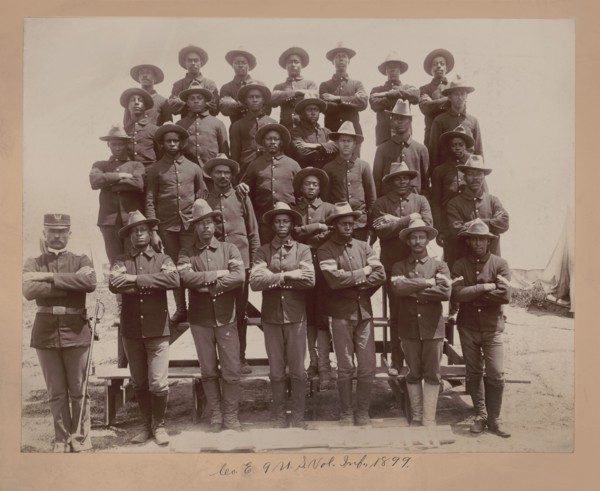 Group Portrait of African American Soldiers in Co. E, 9th United States Volunteer Infantry who fought in the Spanish-American War, by L. Leland Barton, 1899