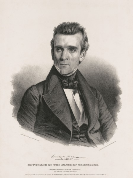James K. Polk, Governor of the State of Tennessee, from life & on stone by Chas. Fenderich, Lithograph, P.S. Duval, 1838