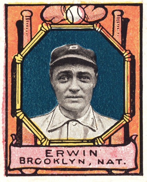Tex Erwin, Brooklyn Dodgers, Baseball Card Portrait, Helmar Tobacco Company, 1911