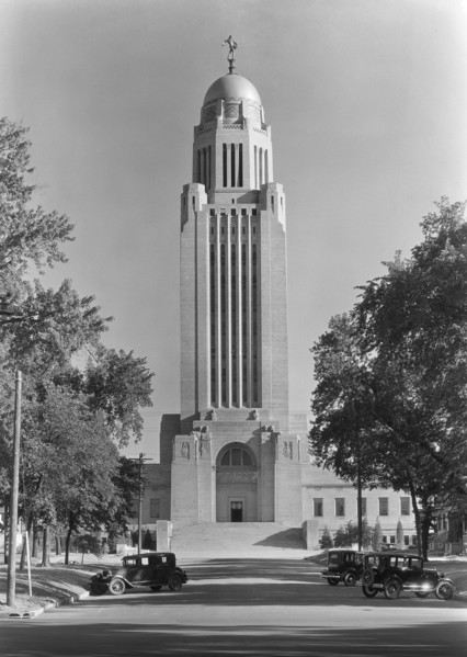 State Capitol Building, North Façade Tower, Lincoln, Nebraska, USA, Gottscho-Schleisner Collection, 1934